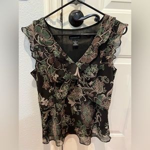 Rafaella Top Floral Leaf Print Mesh Sleeveless Tank  - Size 8